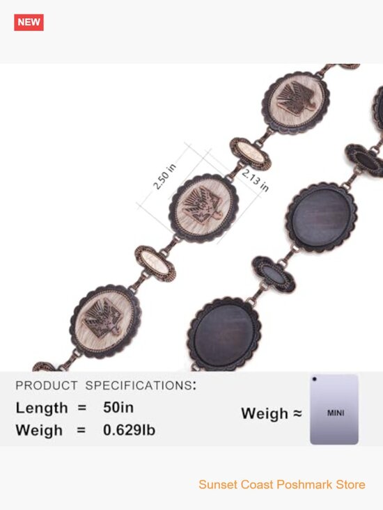 Large Western Concho Metal Chain Belt with Turquoise for Women main image 5